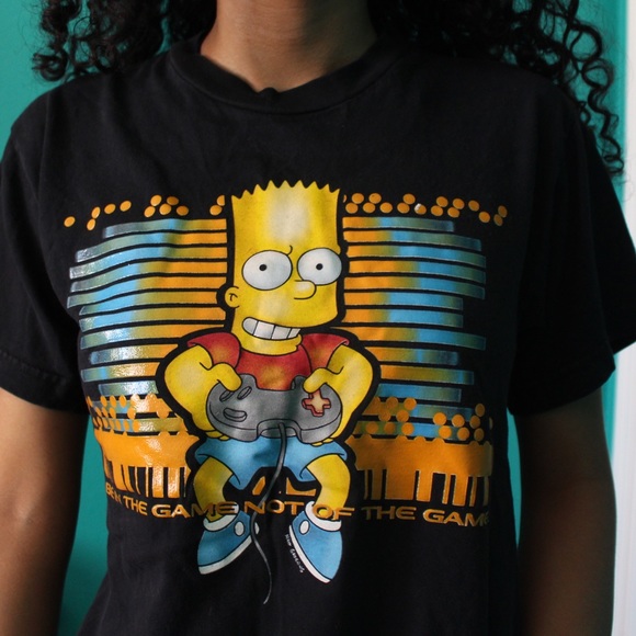 Vintage Black The Simpson’s Gamer Bart T-Shirt - Picture 5 of 7